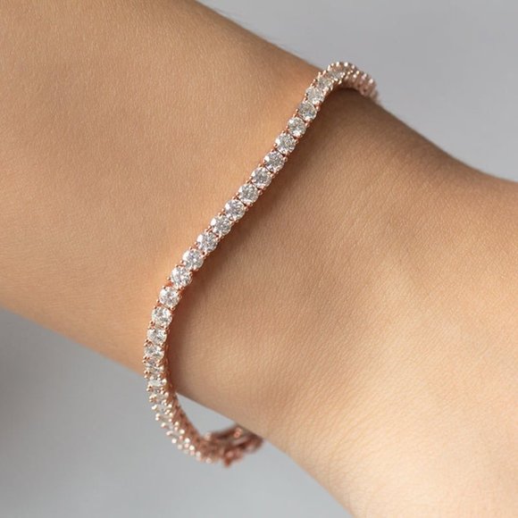 3mm Luxurious Moissanite Tennis Bracelet Silver with Rose Gold Plated - Picture 4 of 6